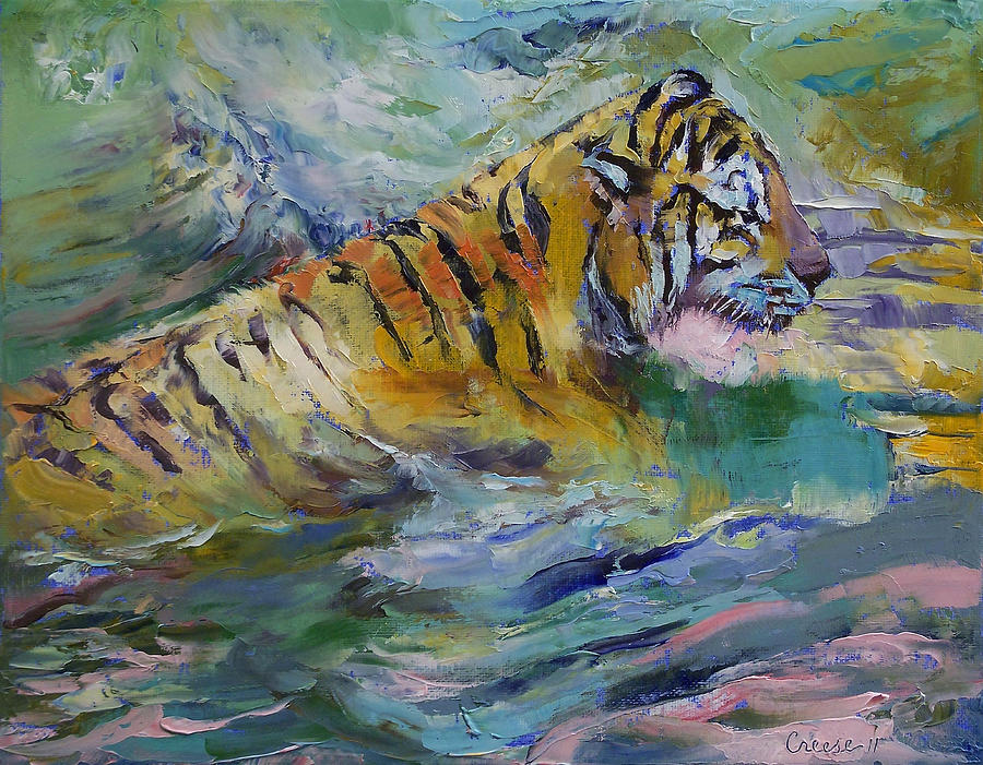 Tiger Reflections Painting by Michael Creese