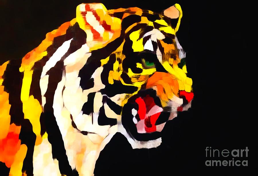 Wild Animal Painting - Tiger Stalking Impression by Saundra Myles