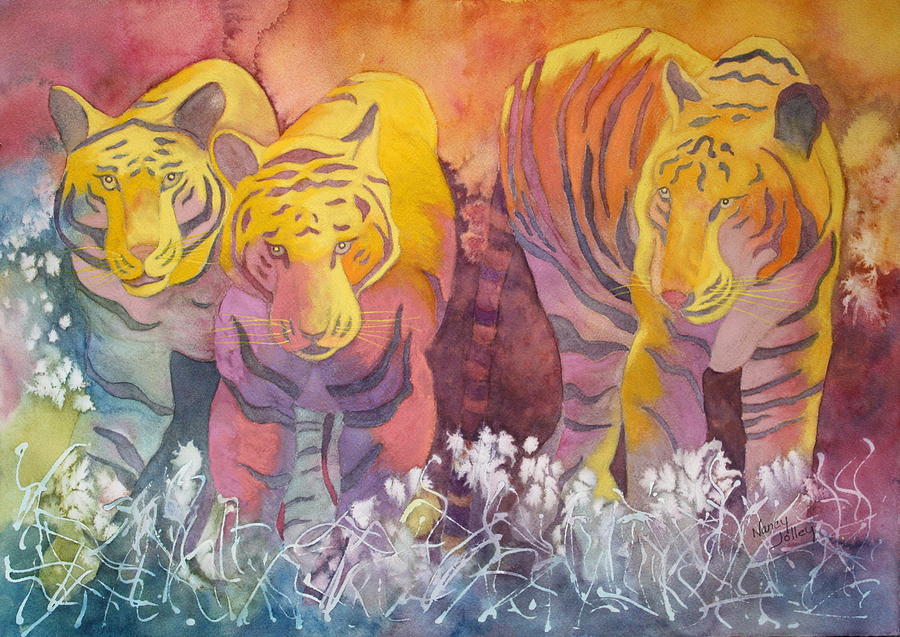 Tiger Trio Painting by Nancy Jolley