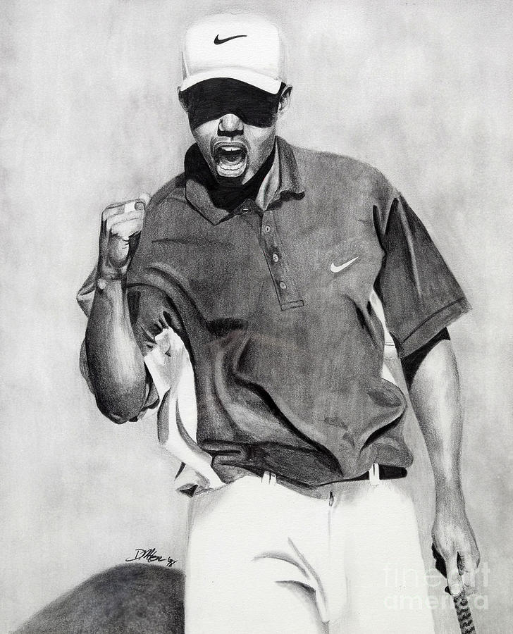 Tiger Woods Drawing - Tiger Woods Pumped by Devin Millington Tiger Woods Drawing - Tiger Woods Pumped by Devin Millington