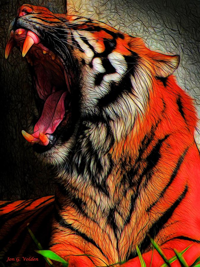 Tiger Yawning Painting by Jon Volden