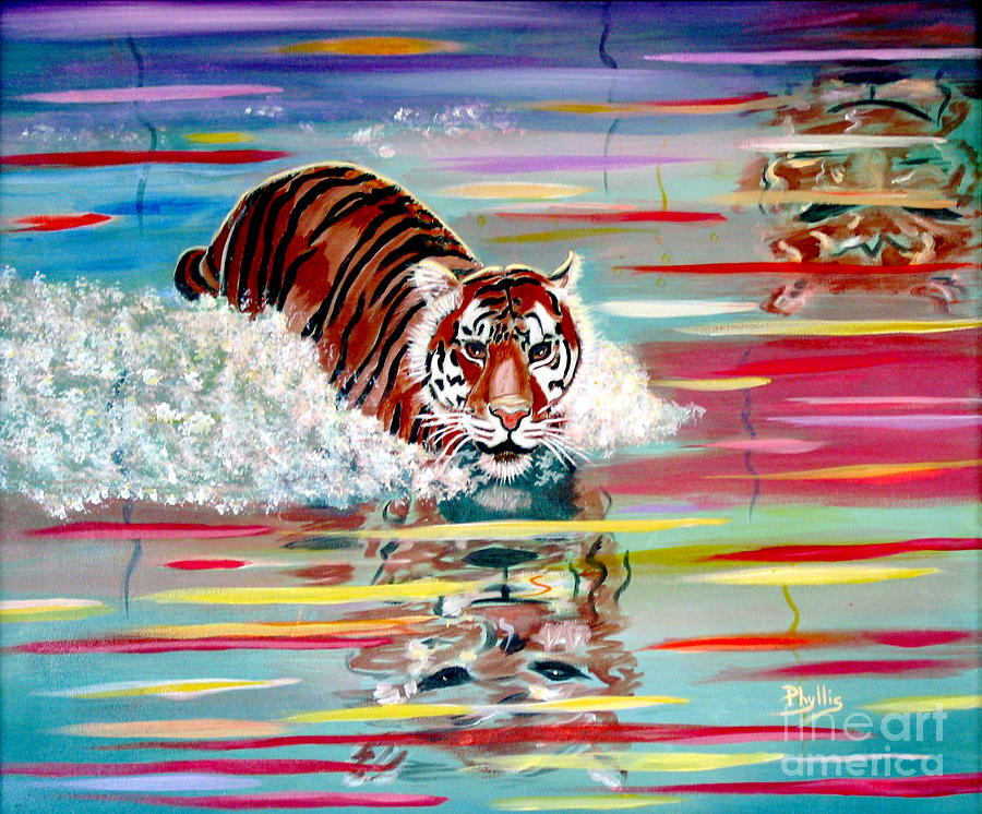 Tigers Crossing Painting by Phyllis Kaltenbach