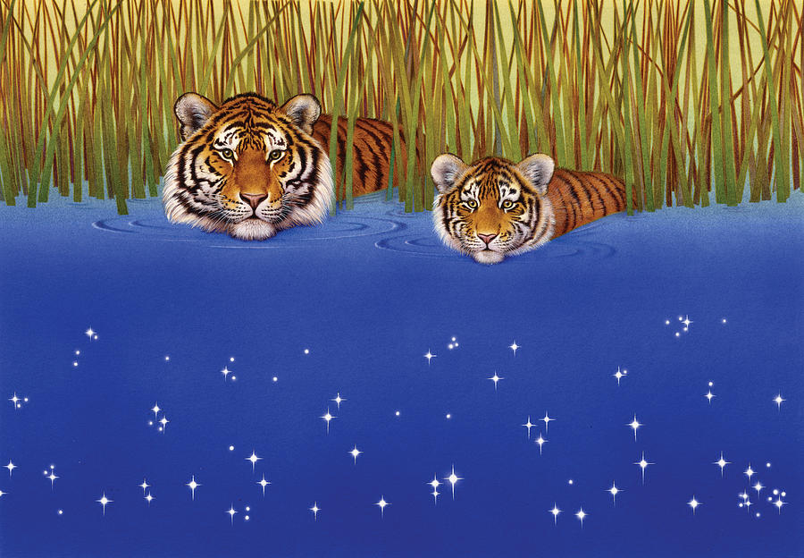 Christmas Painting - Tigers In Space by Carol Lawson