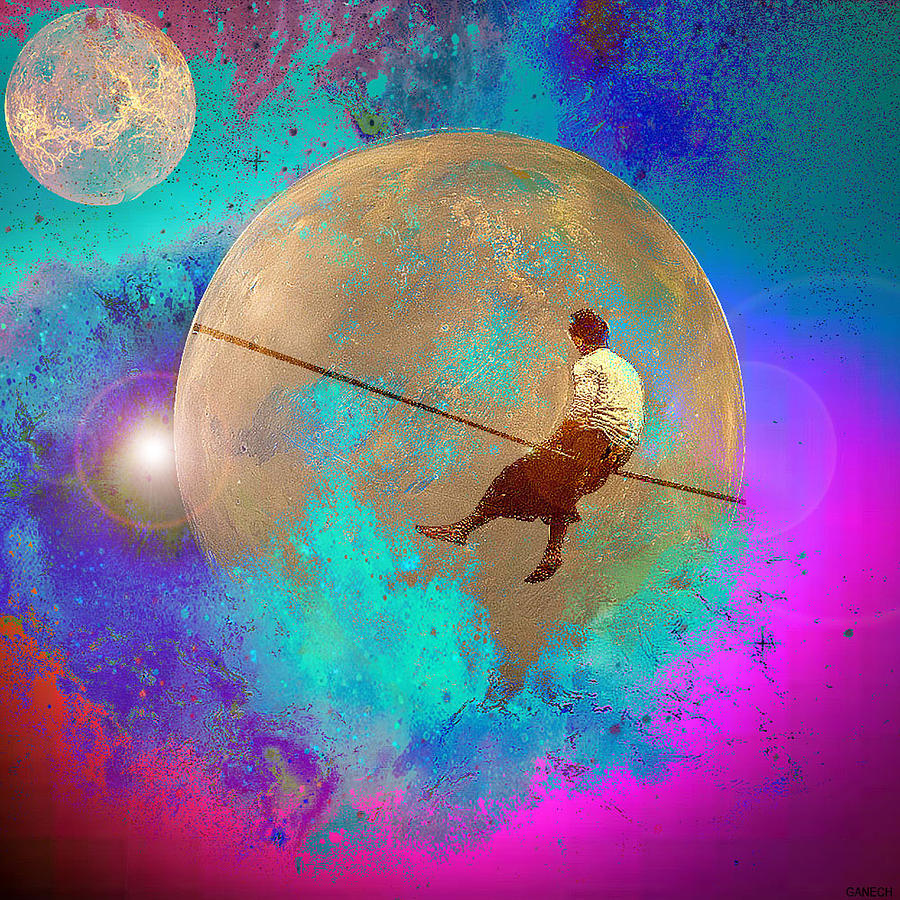 Space Digital Art - tightrope walker in Space by GANECH Graphics
