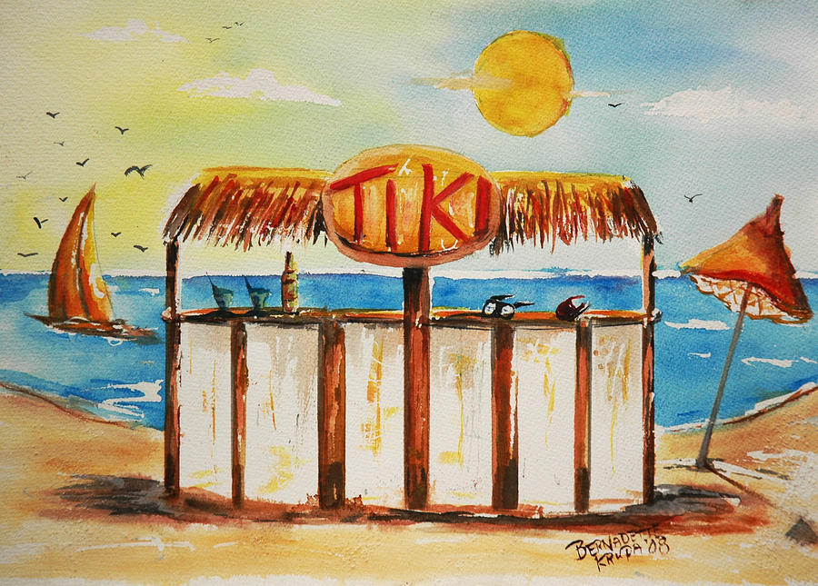 Tiki Bar At Seaside  Painting by Bernadette Krupa