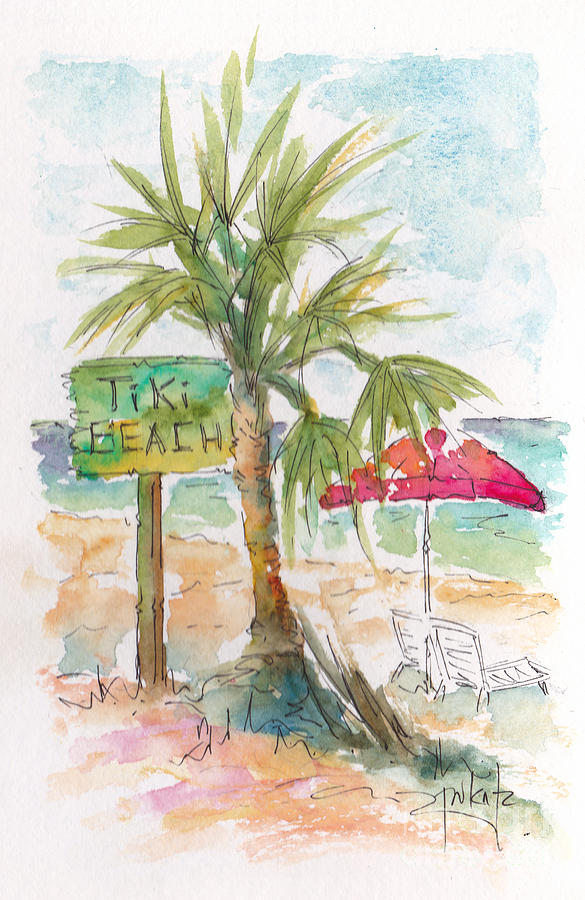 Tiki Beach Grand Cayman Painting by Pat Katz