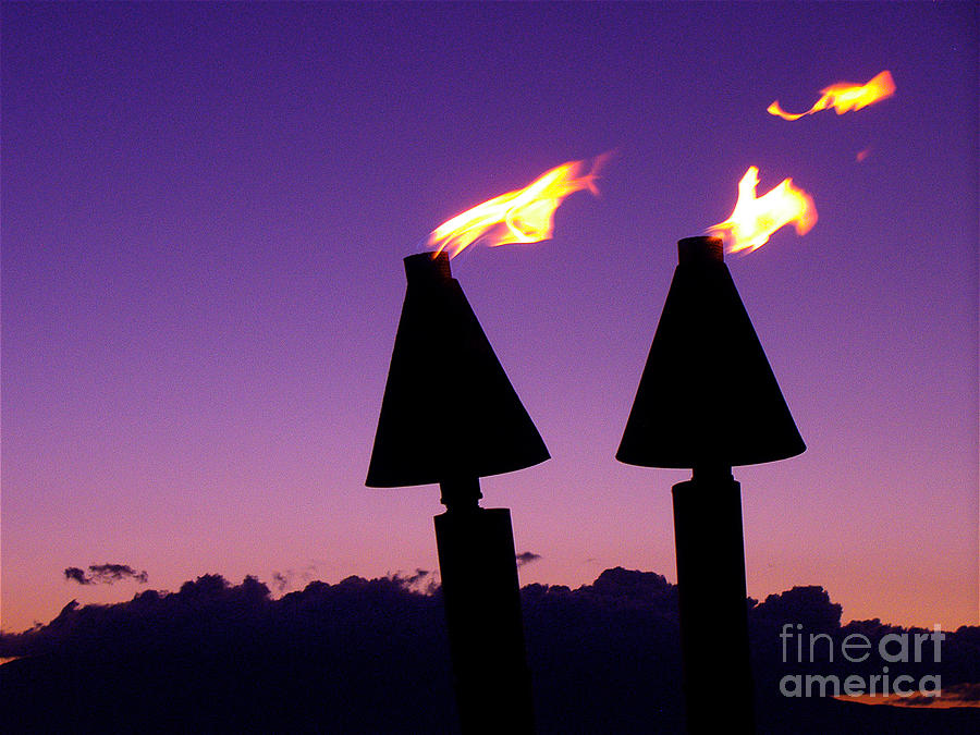 Sunset Photograph - Tiki Torches by Jerome Stumphauzer