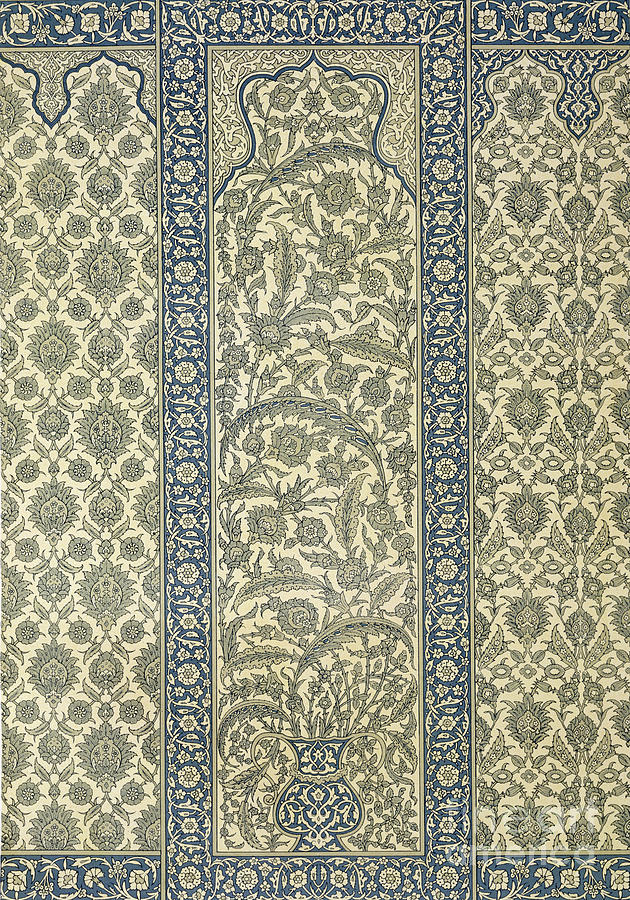Tiled Panel from Mosque of Ibrahym Agha from Arab Art as Seen Through the Monuments of Cairo Drawing by Emile Prisse d Avennes