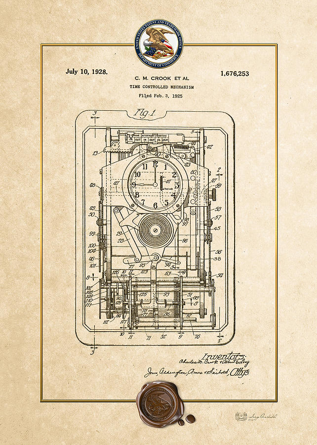 Time Controlled Mechanism Vintage Patent Document Digital Art by Serge Averbukh