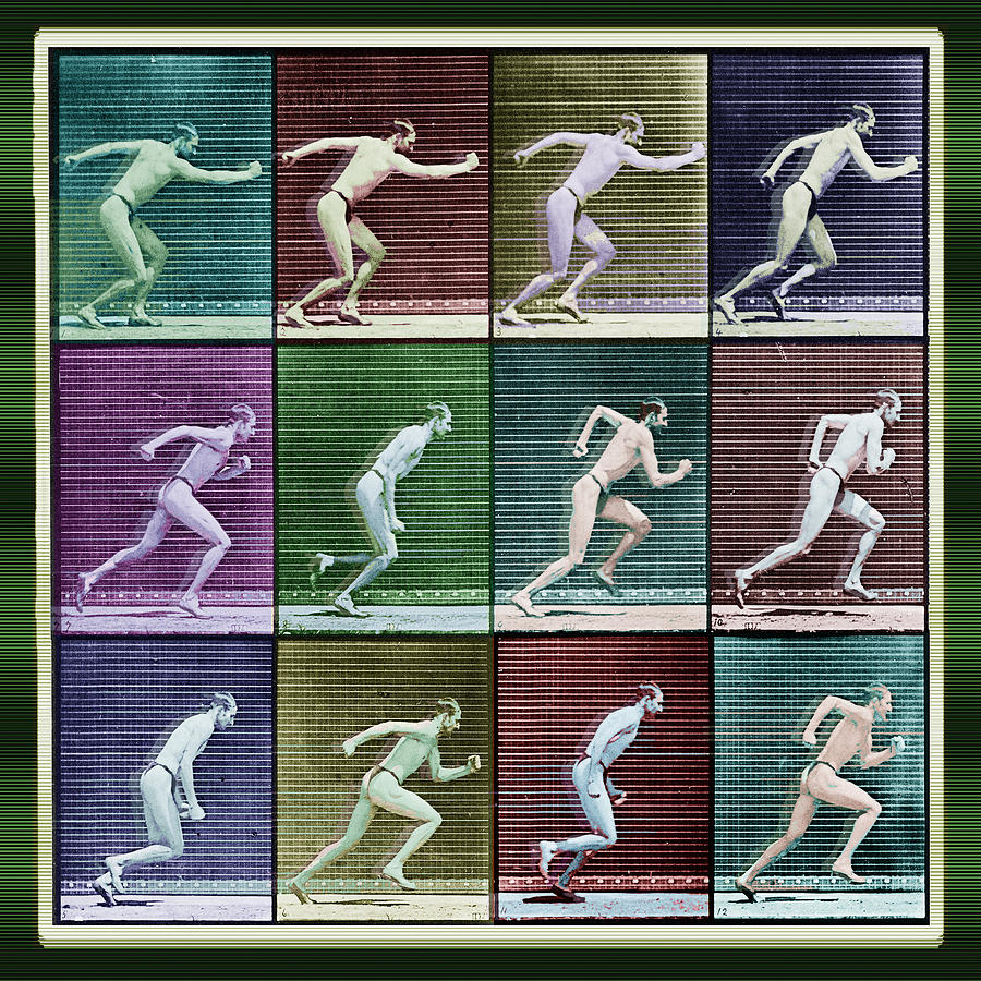 Vintage Painting - Time Lapse Motion Study Man Running Color by Tony Rubino