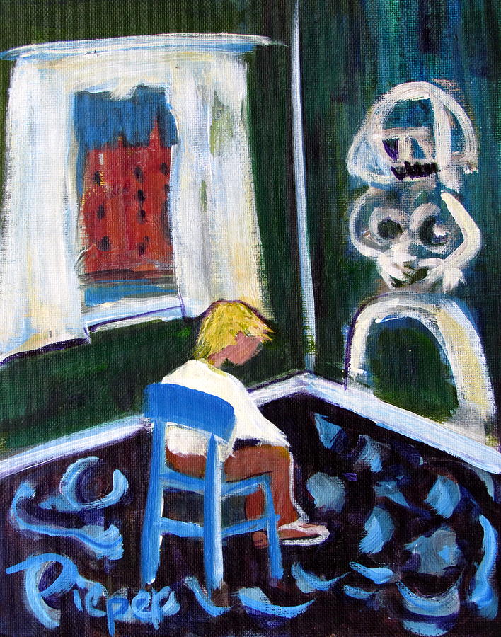 Time Out for de kooning in a Chair in a Corner Painting by Betty Pieper