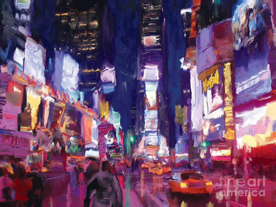 Amys Time Square in the Rain Painting by Tim Gilliland