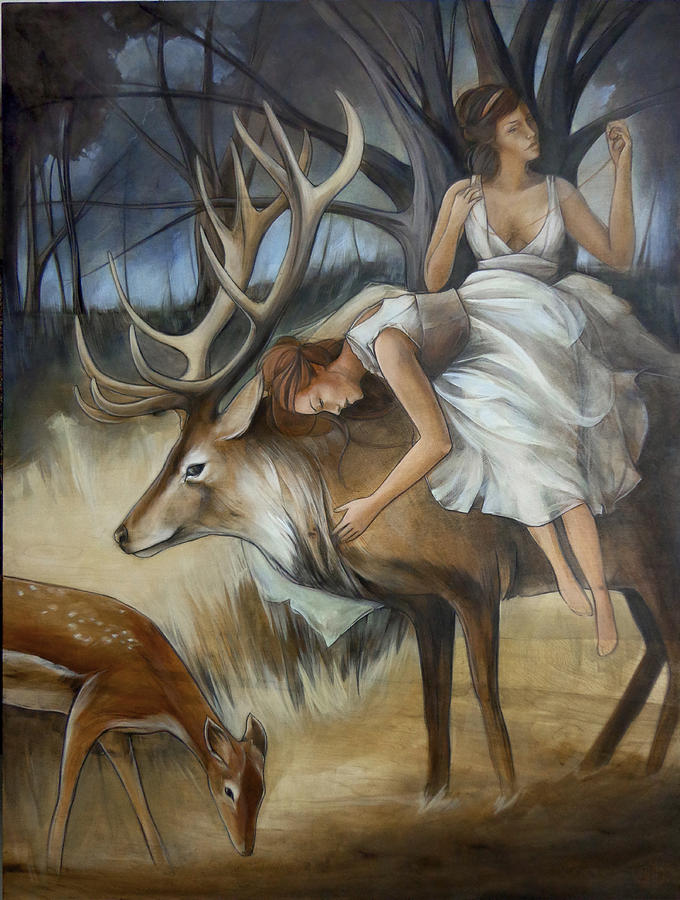 Deer Painting - Time to Hold on by Jacqueline Hudson