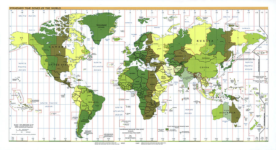 Time Zone Map Of The World Photograph by Library Of Congress/science Photo Library