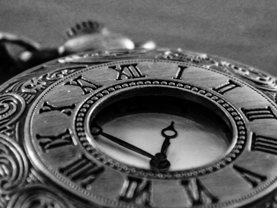 Black And White Photograph - A vintage clock - Timeless by AM FineArtPrints