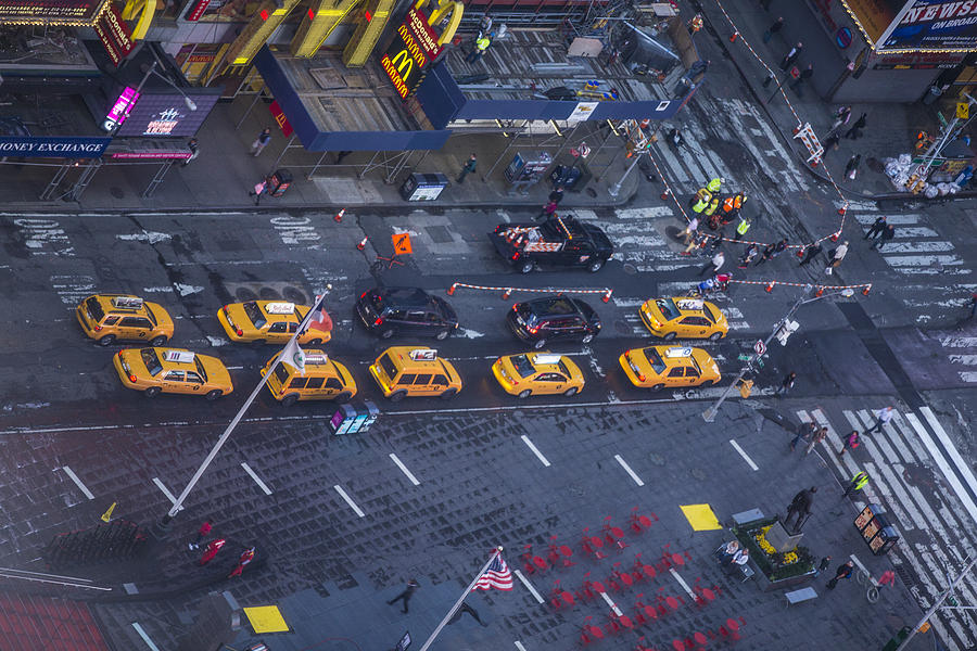 Times Square Cabs From Above  Photograph by John McGraw