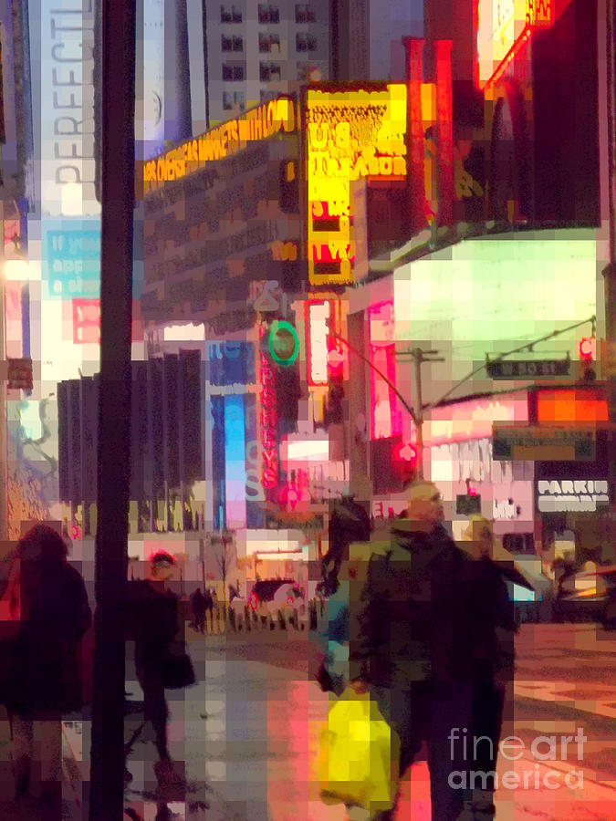 Times Square - Man Walking with Yellow Bag Photograph by Miriam Danar