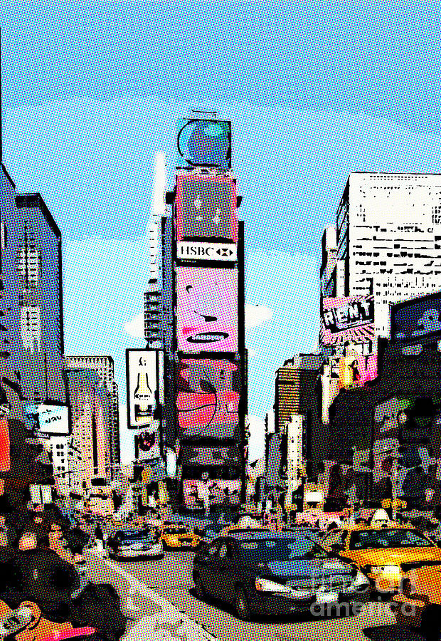 Times Square NYC Cartoon-style Digital Art by Liz Leyden