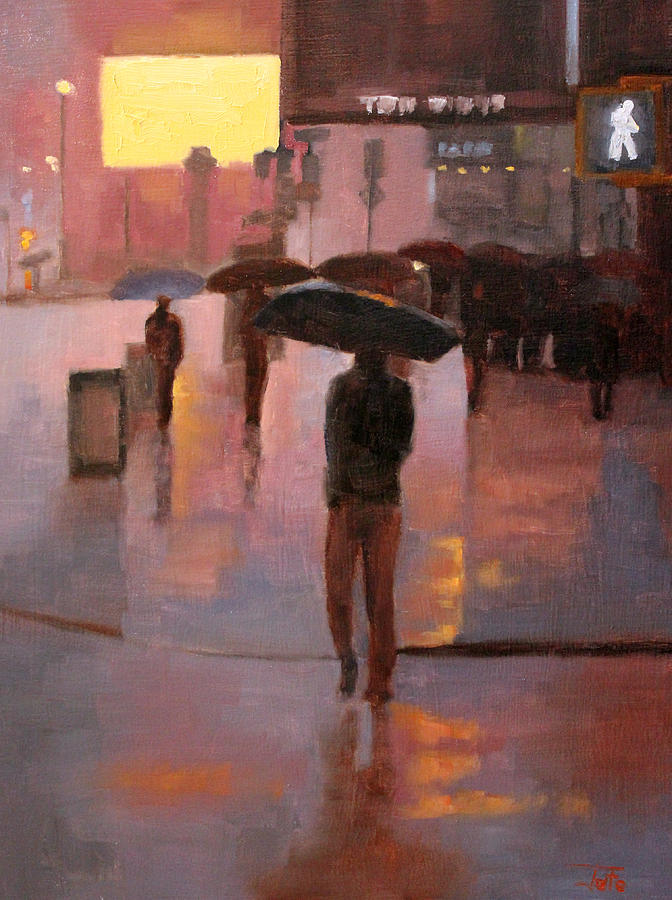 Times Square rain Painting by Tate Hamilton