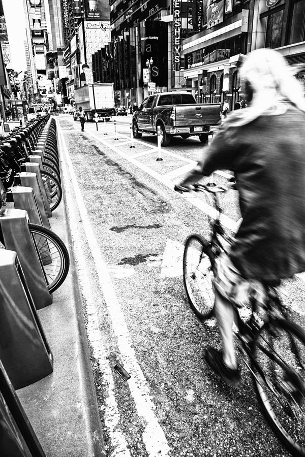 Times Square Ride BW Photograph by Karol Livote