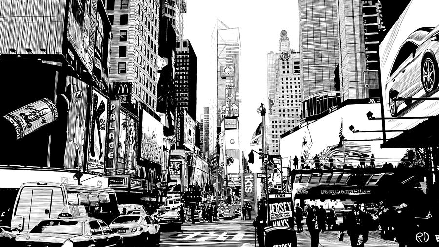 Times Square Drawing by Robin DaSilva Fine Art America