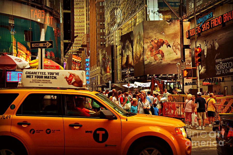 Times Square - Taxi and Crowd Photograph by Miriam Danar