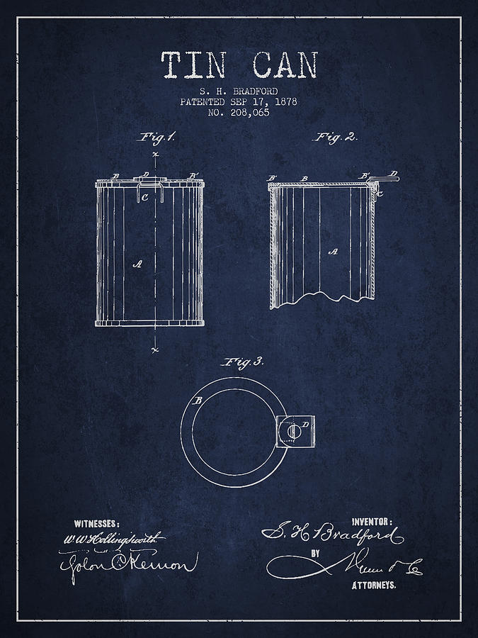 Tin Can Patent Drawing From 1878 Digital Art
