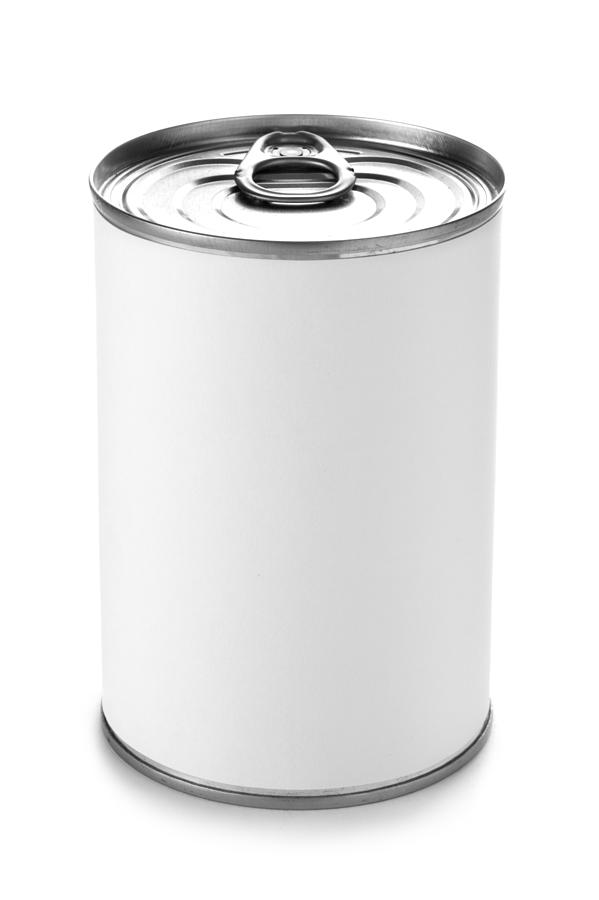 Tin can with a peel lid on a white background Photograph by Lleerogers