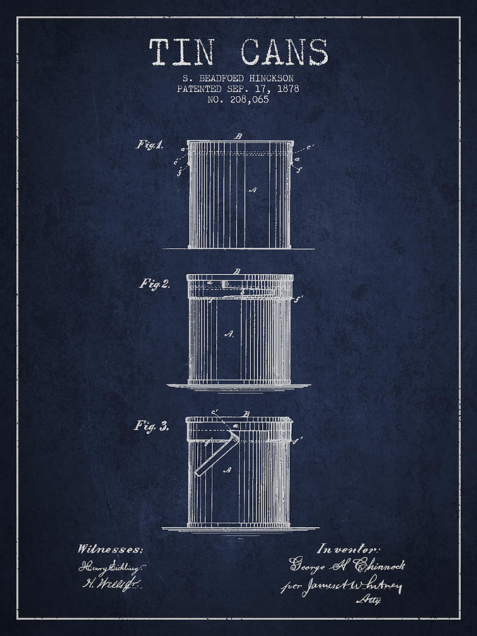 Beer Digital Art - Tin Cans Patent Drawing from 1878 by Aged Pixel
