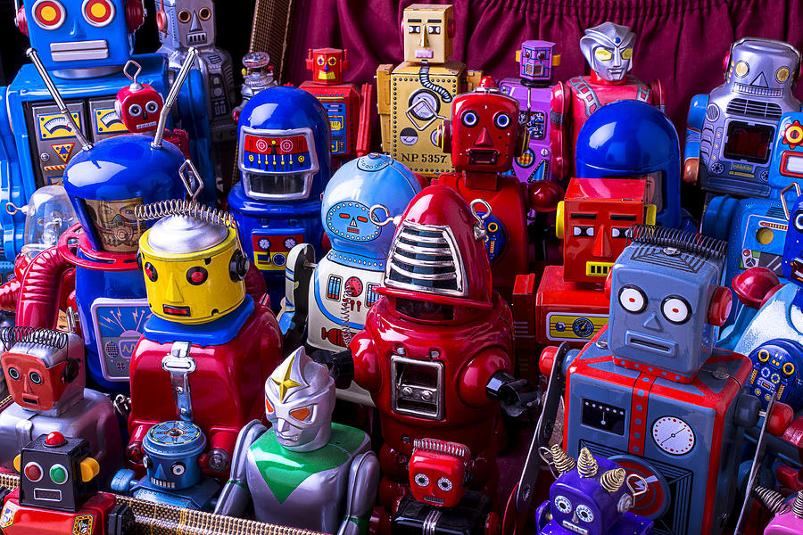 Tin Toy Robots At The Ready Photograph by Garry Gay