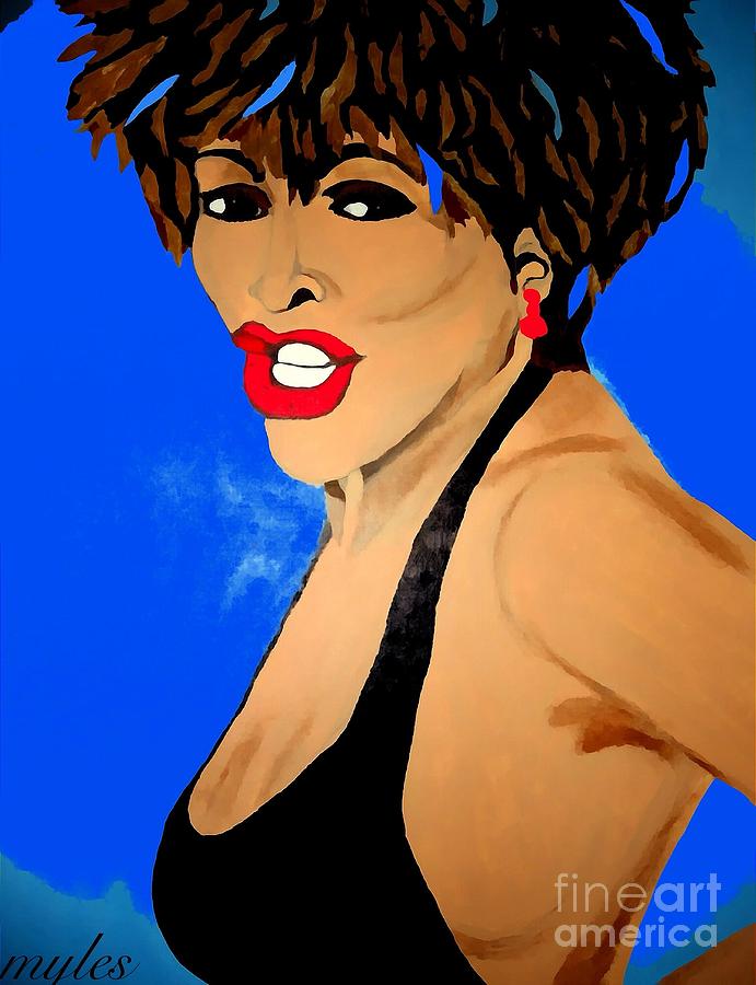 Tina Turner Fierce Blue Impression Painting by Saundra Myles