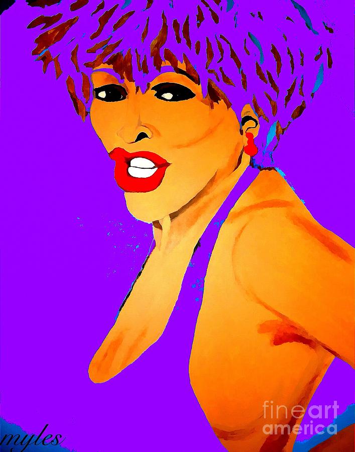 Tina Turner Pop Art Purple Portrait Painting by Saundra Myles