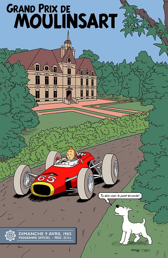 Transportation Digital Art - Tintin Grand Prix de Moulinsart 1965  by Georgia Clare