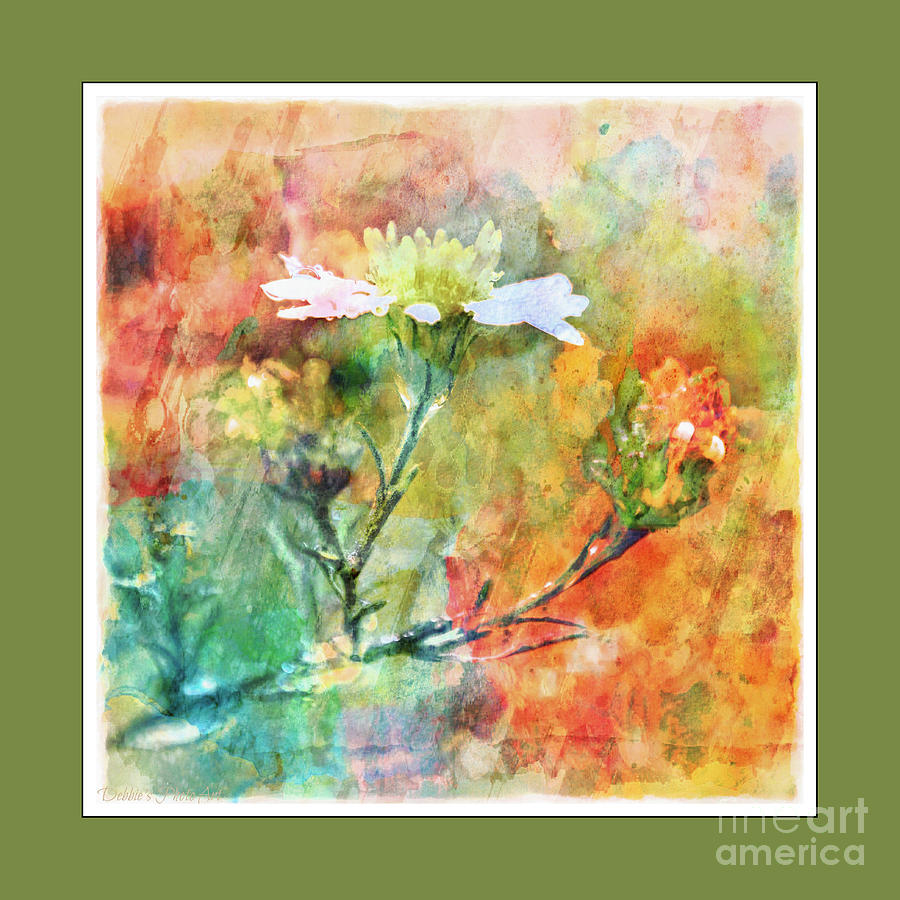 Tiny Wildflowers - Digital Paint III Green Frame Photograph by Debbie Portwood