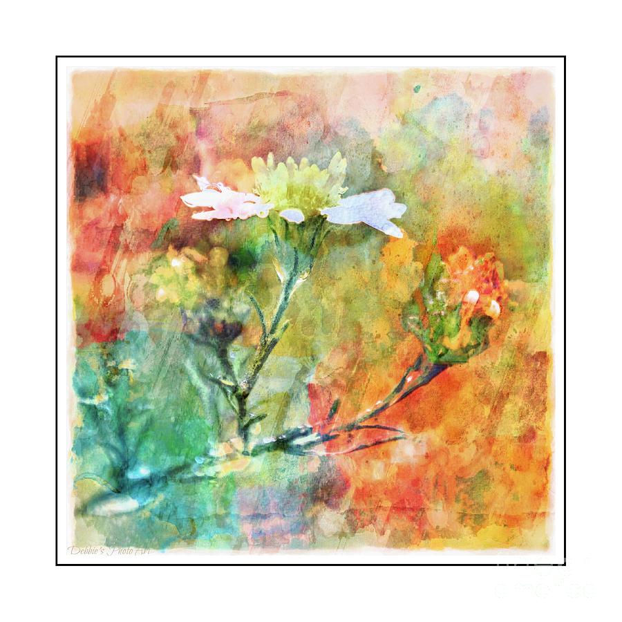 Tiny Wildflowers - Digital Paint III White frame Photograph by Debbie Portwood