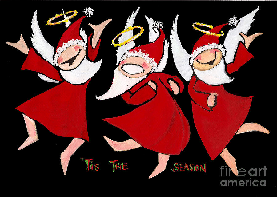 Christmas Painting - Dancing Angels Tis The Season by Sandy Taylor