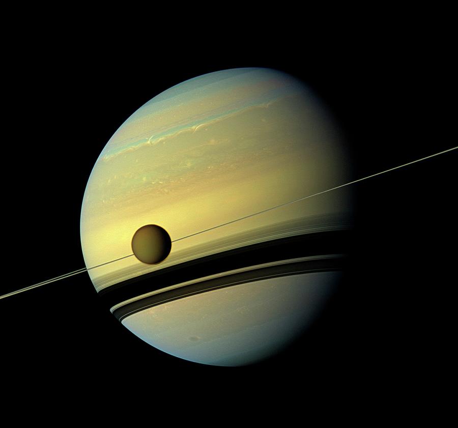 Planet Photograph - Titan And Saturn by Nasa/jpl-caltech/space Science Institute