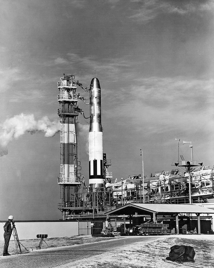 Black And White Photograph - Titan Missile Ready To Launch by Underwood Archives