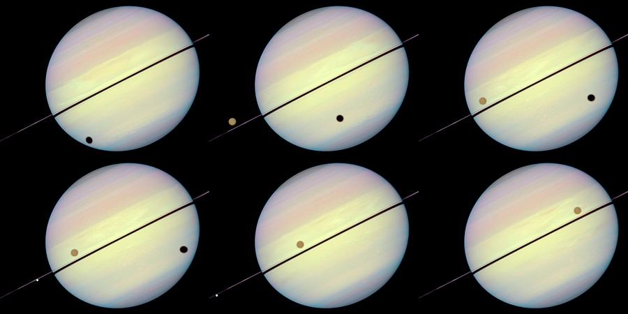 Titan Orbiting Saturn Photograph by Nasa/esa/e. Karkoschka (university Of Arizona)/g. Bacon (stsci)/science Photo Library