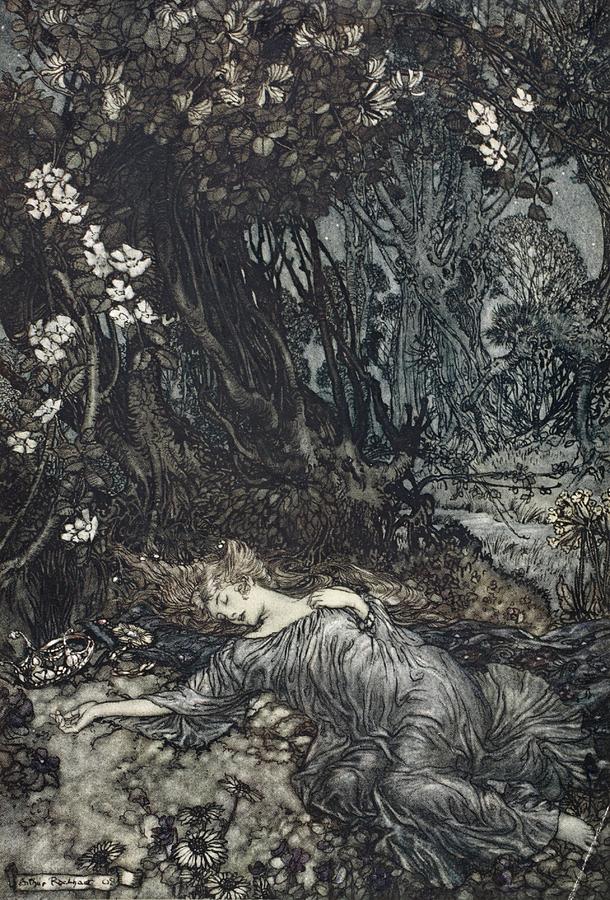 Titania Lying Asleep, Illustration Drawing by Arthur Rackham