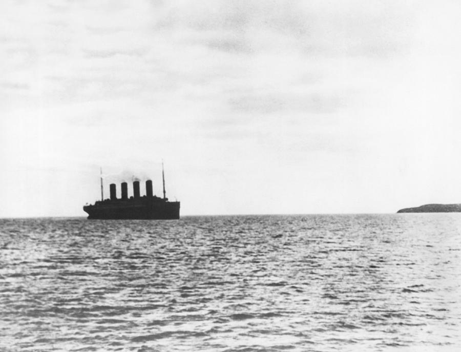 Black And White Photograph - Titanic Departing Europe by Underwood Archives