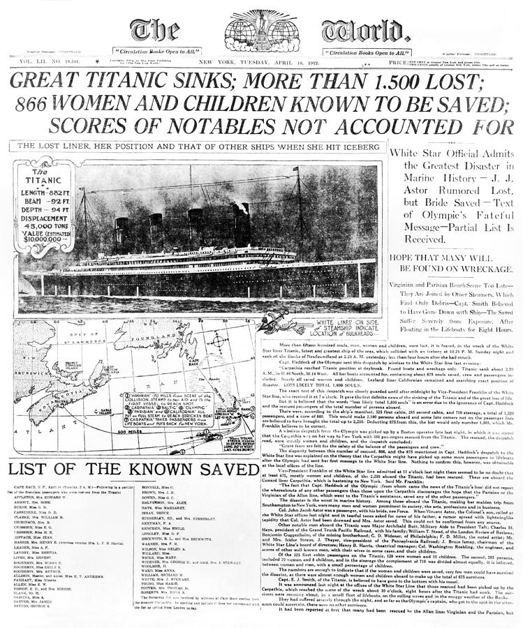 Titanic Sinking Headlines Photograph by Underwood Archives
