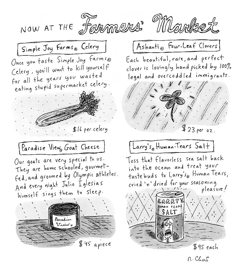 Title: Now At The Farmers Market Four Products Drawing by Roz Chast