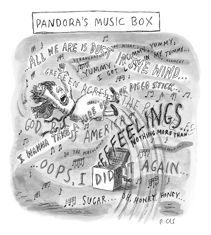 Title: Pandoras Music Box.  A Woman Is Thrust Drawing by Roz Chast