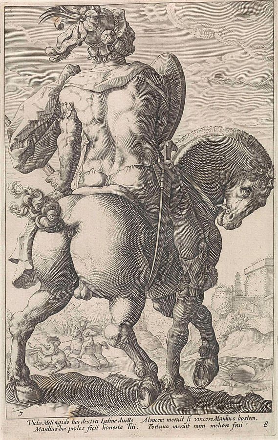 Hero Drawing - Titus Manlius Horseback, Anonymous, Hendrick Goltzius by Hendrick Goltzius And Franco Estius