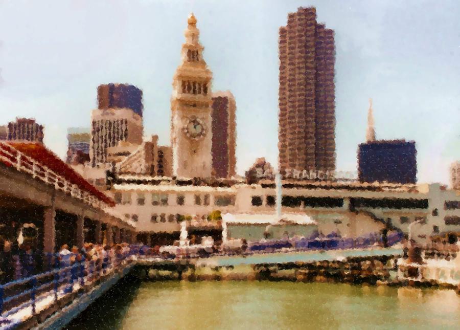 To San Francisco from Sausalito passing Alcatraz by Ferry_Painting Digital Art by Asbjorn Lonvig