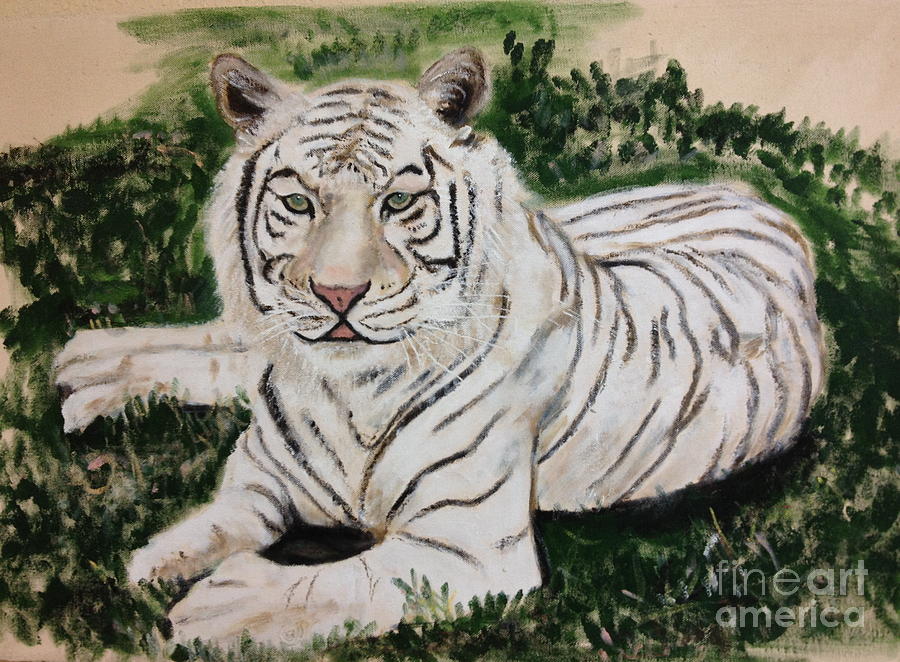 Tiger Painting - Tobi The White Tiger by JackieO Kelley Tiger Painting - Tobi The White Tiger by JackieO Kelley