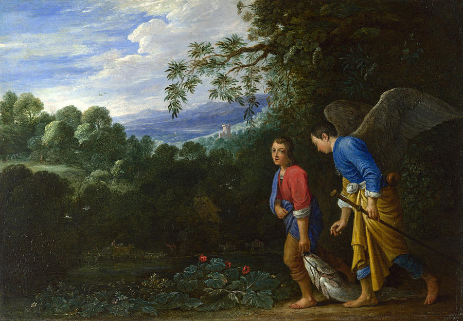 Landscape Painting - Tobias and the Archangel Raphael by After Adam Elsheimer
