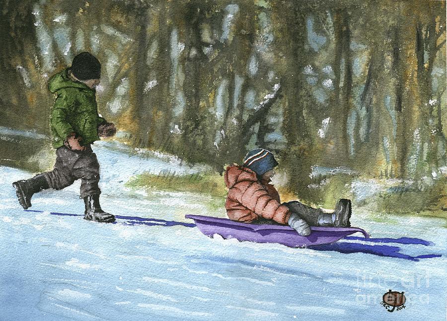 Winter Painting - Toboggan Time by Mike Moyer