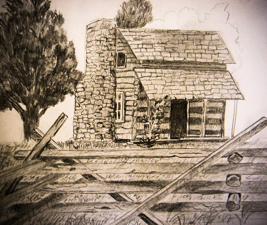 Cabin Drawing - Tobys Place by Suzie Hanscom